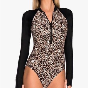 Ocean Blues leopard Women's Long Sleeve Rash Guard  One Piece Bathing Suit